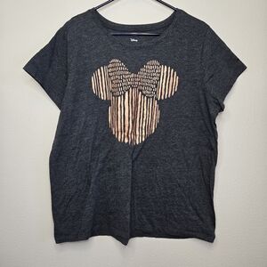 Disney Dark Gray Glitter Minnie Mouse Graphic  T-Shirt